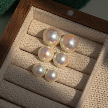 日本极光镜面仿akoya珍珠耳钉人造仿马贝粉光天女级珍珠耳饰耳环