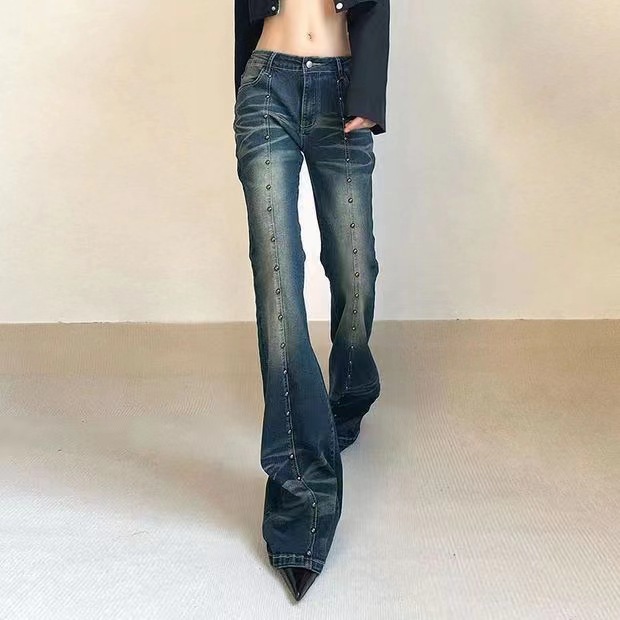 European and American-Style Special Rivet Skinny Jeans Women's Mop Pants Loose Slimming Casual Pants for Hot Girls