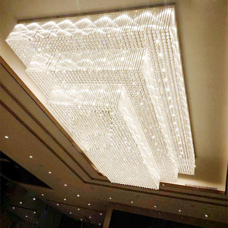 定制别墅客厅长方形水晶灯大气酒店大堂宴会厅珠宝店大厅吸顶灯饰