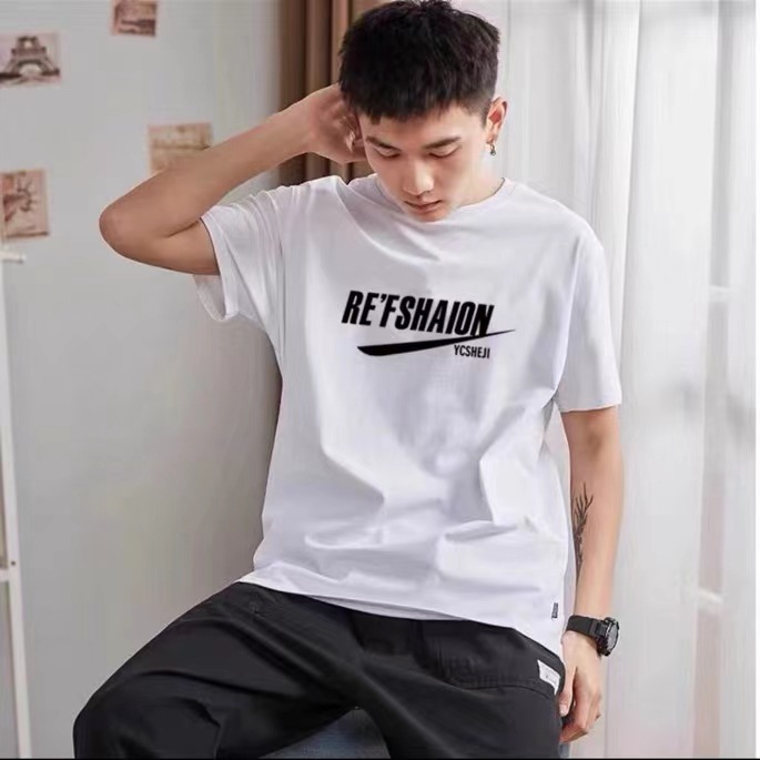 2023 Cotton New Men's T-shirt Loose round Neck Fashionable Short Sleeve Men's 200G 100% Cotton T-shirt Men's Free Shipping