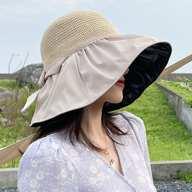 Spot Hat Female Sun Protection Vinyl Summer Bucket Hat Foldable Sun Hat Vinyl Big Brim Beach Sun Straw Hat