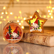 跨境新品圣诞森林老人木质发光挂件圣诞树装饰品圆形五角星小挂件