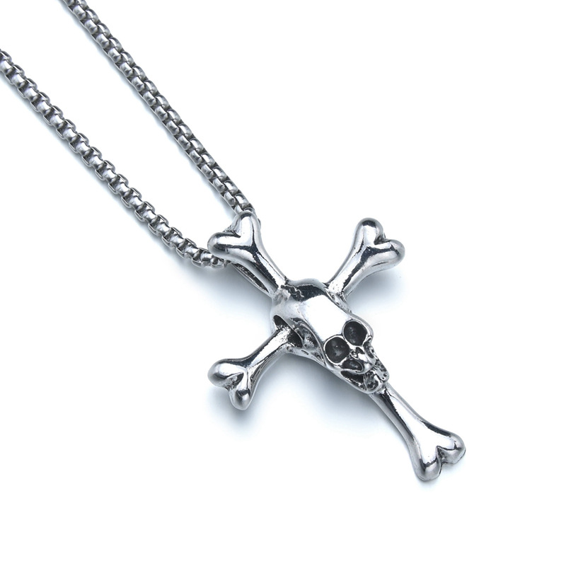 欧美男士骨头骷髅头十字架吊坠街头嘻哈复古项链男学生挂饰品批发