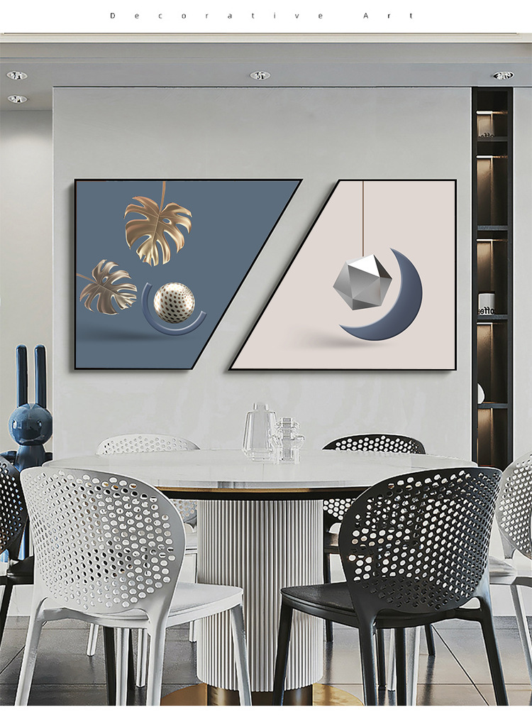 现代餐厅装饰画北欧玄关晶瓷画梯形挂画抽象客厅画沙发背景墙壁画