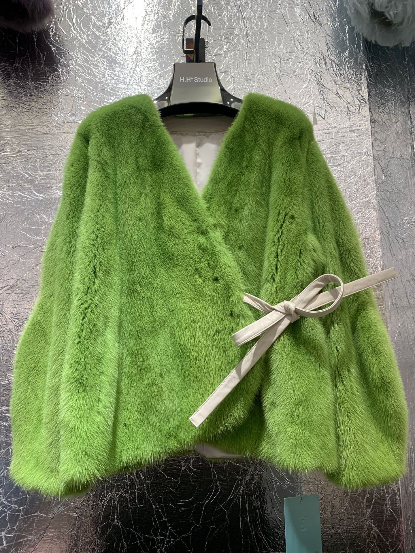 新款冬季系带天鹅绒紫标水貂貂皮大衣女整貂皮草外套时尚短款绿色