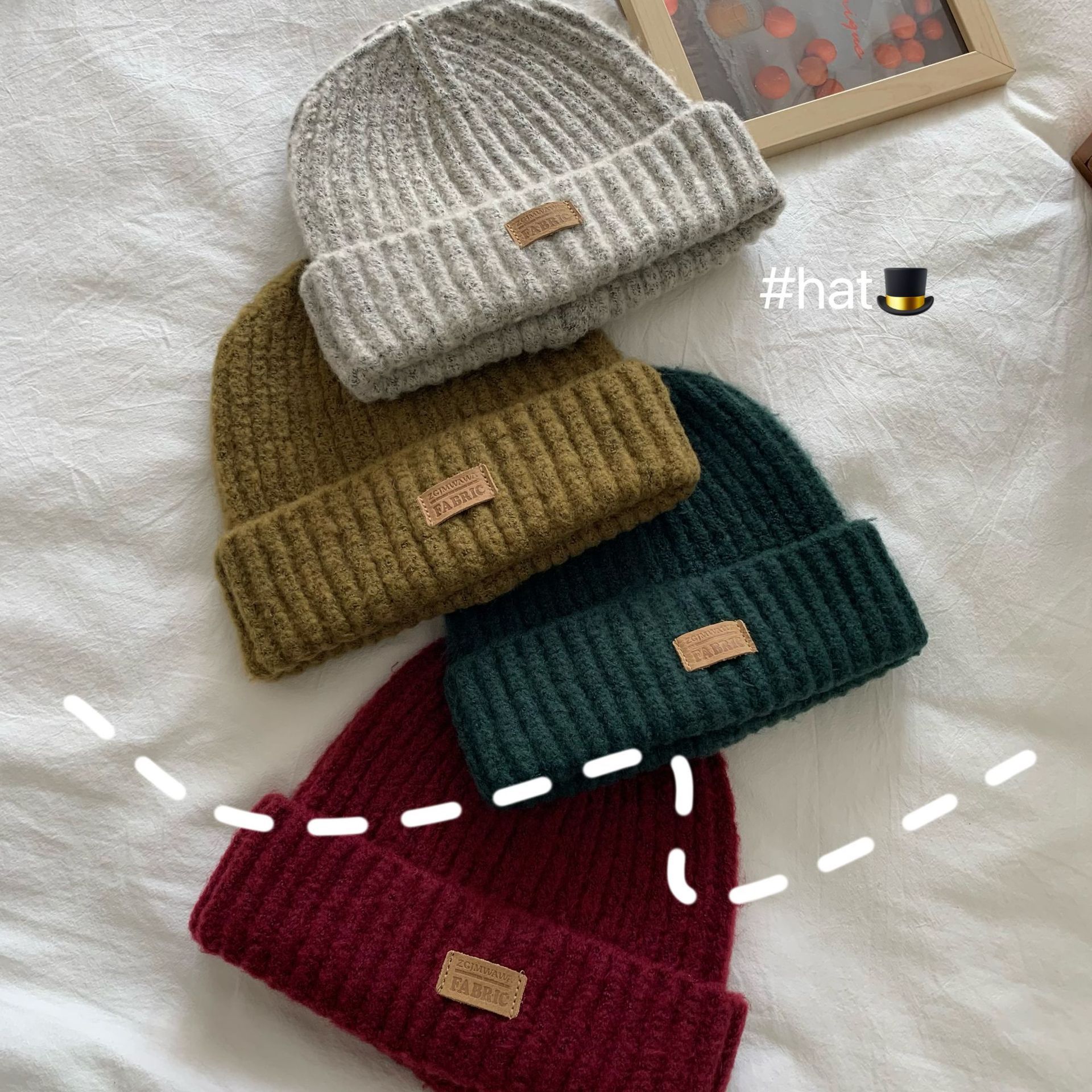 韩国百搭时尚贴标字母毛线帽休闲针织帽冬天保暖护耳帽子男女韩版