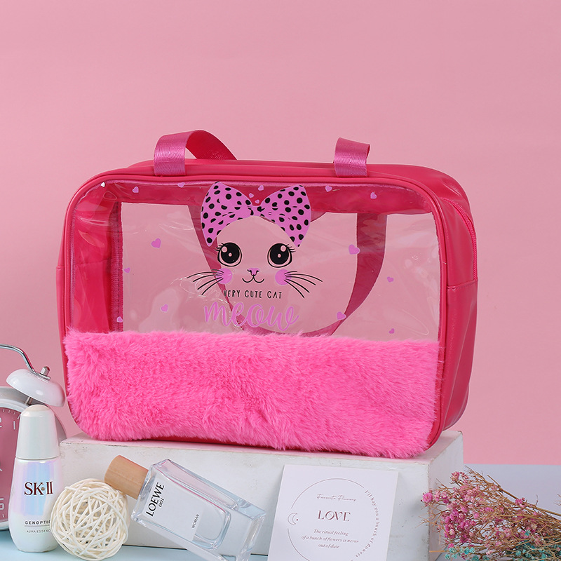 Creative Design Cosmetic Bag Translucent Cartoon Cat Printing Wash Bag Home Portable Cosmetic Storage Bag