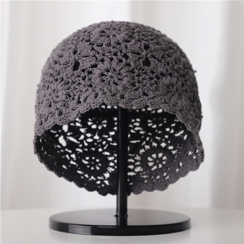 唯美镂空帽子钩针棉线贝雷帽春秋花朵钩织包头画家帽洋气女士装饰
