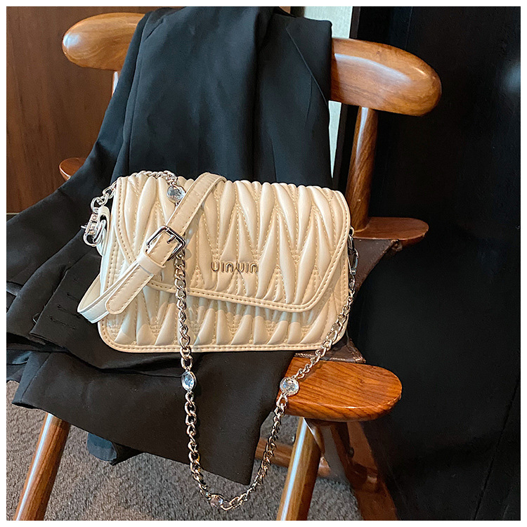 Trendy Women's Bags Pleated Underarm Bag Shoulder Bag Foreign Trade Export Exquisite High Sense Crossbody Chain Diamond Small Bag