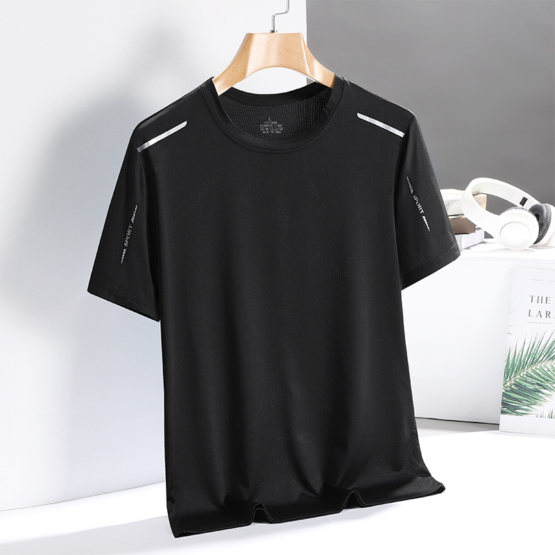 Short-Sleeved Men's Ice Silk Quick-Drying Men's T-shirt Summer Leisure Sports Middle-Aged Popular Men's Clothing for Men's Dad Wholesale