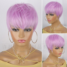 欧美假发女短款帅气机制玫瑰网彩色假发外贸化纤小精灵pixie wig