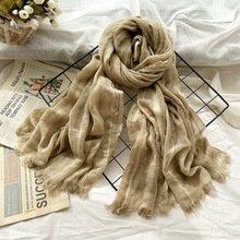 冬季纯色羊毛围巾披肩文艺复古脏染竖条纹短流苏百搭围巾一件代发