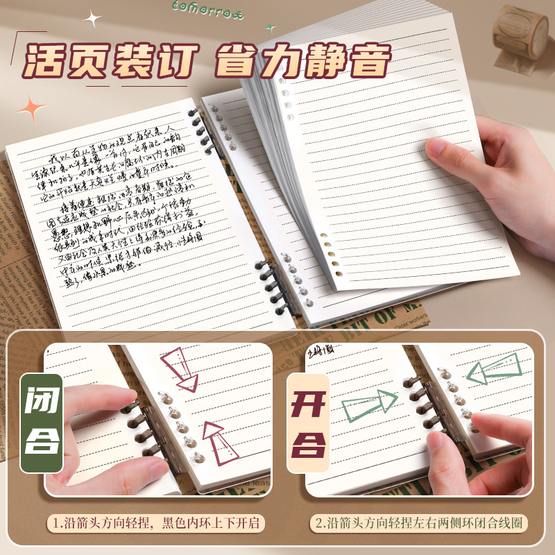 American Loose-Leaf Detachable Coil Notebook English A5 Notes Meeting Notes Waterproof Postgraduate Entrance Examination B5 Horizontal Line Book Wholesale