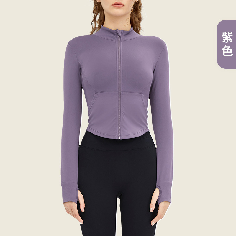 Autumn and Winter New Yoga Wear Women's Skinny Slimming Zipper Short Stand Collar Sports Jacket Fitness Running Long Sleeve Top