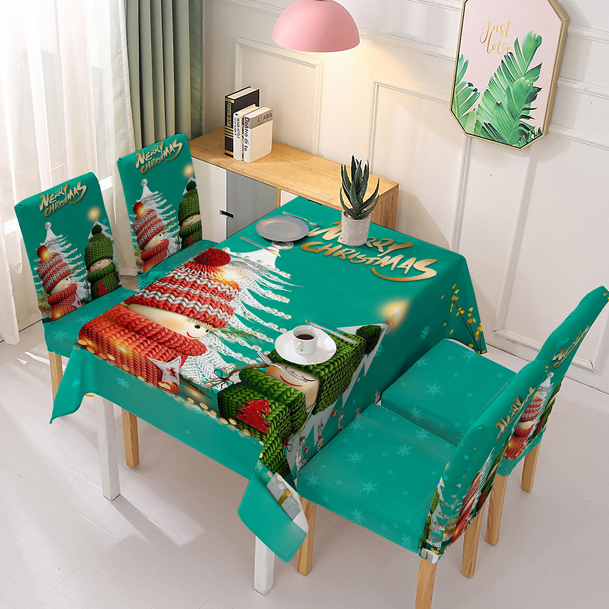 New Cross-Border Christmas New Polyester Waterproof Tablecloth One-Piece Printed Chair Cover Jubilant Decoration Cartoon Christmas Old