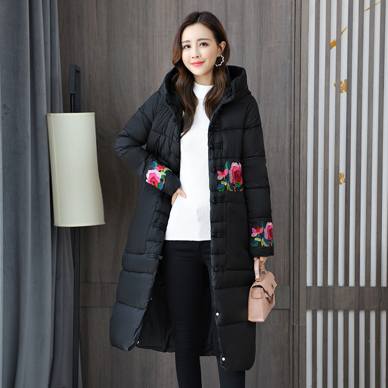 棉服女2023冬季新款民族风刺绣长款外套宽松大码棉衣女-阿里巴巴