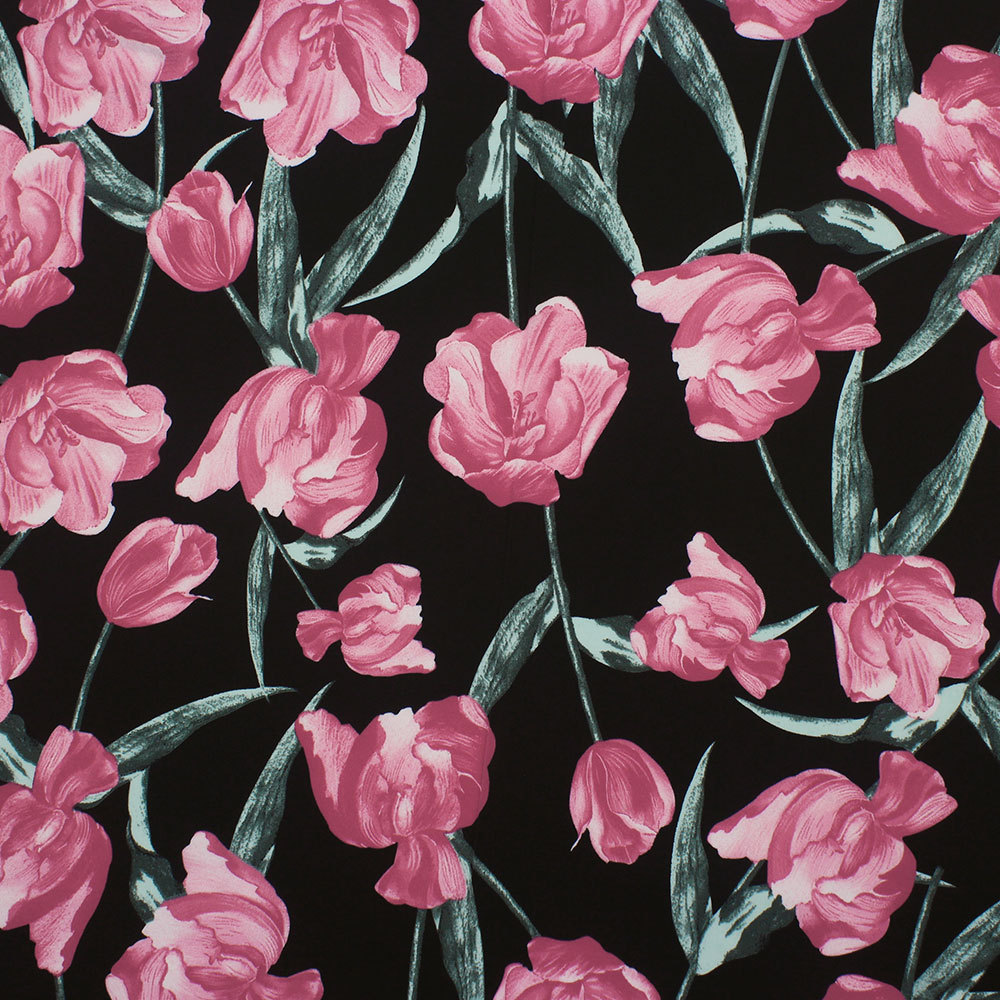 破卡平纹缎印花 雪纺国风玫瑰花印花布 女衬衫连衣裙旗袍童装面料