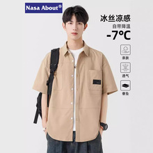 NASA短袖衬衫男夏季潮牌新款工装百搭衬衣休闲高级感痞帅上衣外套
