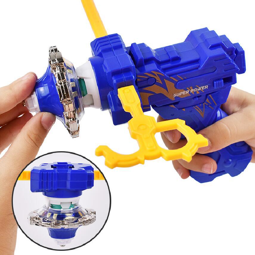 跨境货源儿童陀螺玩具合金属拉条枪型发射器陀螺套装一件代发