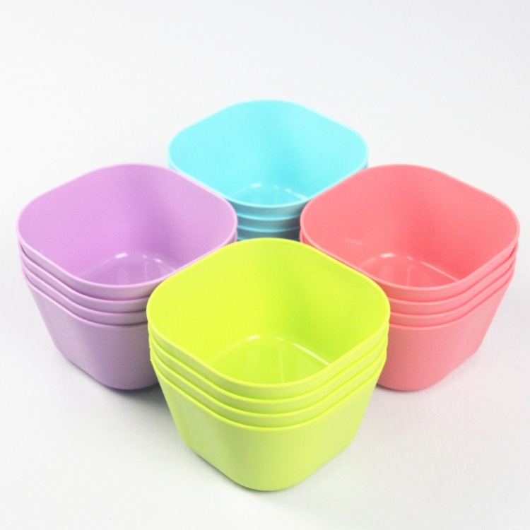 塑料碗彩色四方碗汤碗快餐米饭碗小碗儿童碗面碗幼儿园吃饭牛奶碗