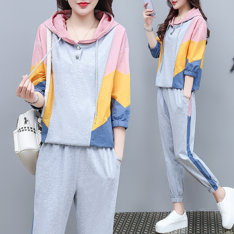 半身裙两件套2024春秋季新款休闲运动风套装女拼色圆领卫衣休闲长袖套