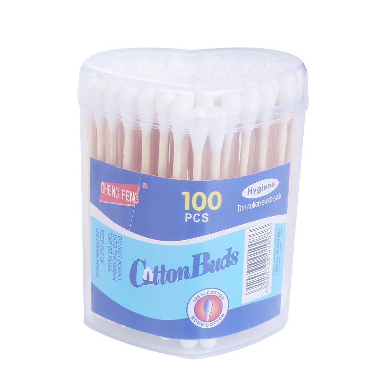 Cross-Border Household Wooden Stick Double Ended Cotton Wwabs Love Box Disposable Cotton Swab Sanitary Disinfection Flip Cotton Swab Wholesale