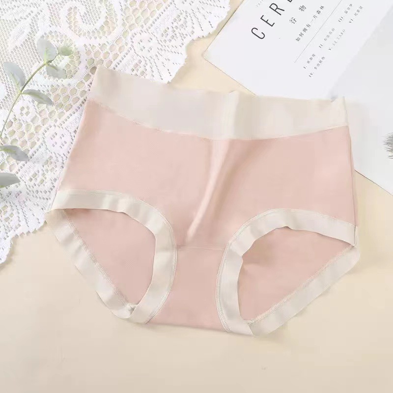 Japanese-Style Color Matching Girl's High Elastic Seamless Underwear Women's Mid-Waist Breathable Comfortable Silk Crotch Hip-Wrapped Contrast Color Briefs