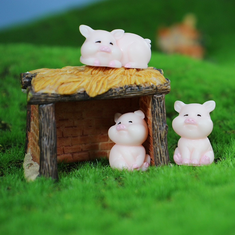 Micro Landscape Pig Animal Decoration Resin Crafts Miniature Plate View Home Decoration Small Gift Cake Ornaments