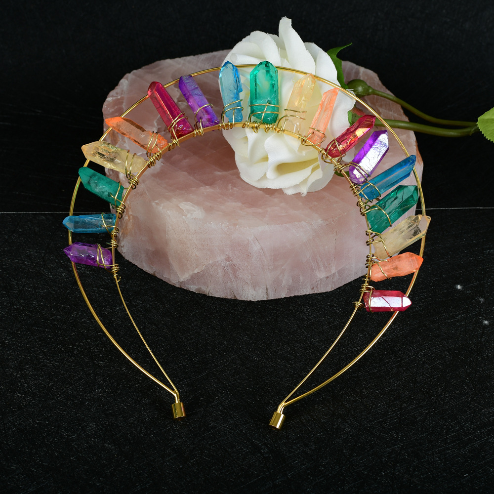 七彩天然水晶双层diy发箍圣母光环皇冠halo crown