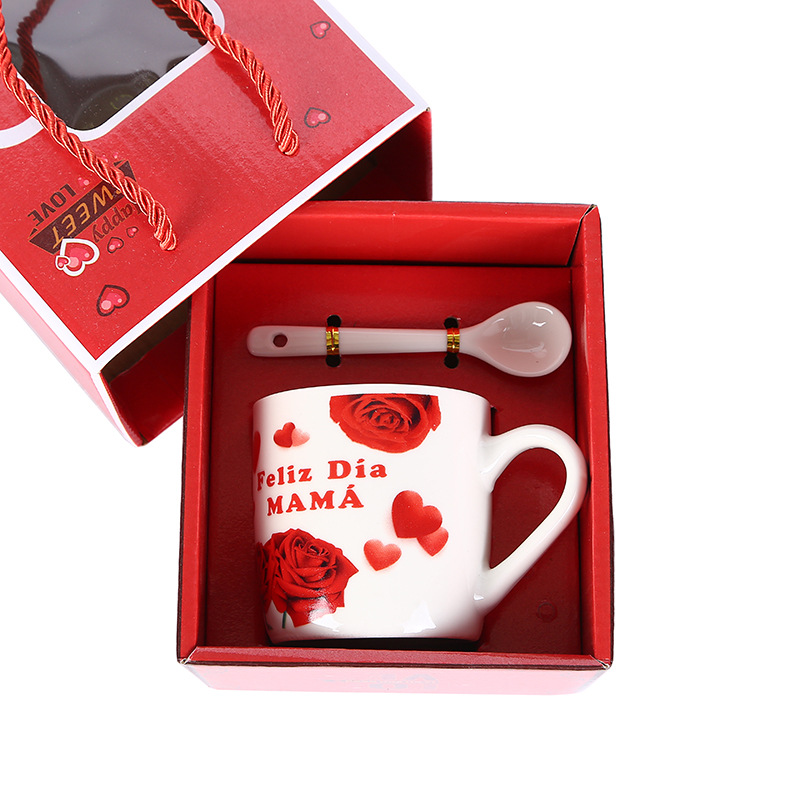 Western Mother's Day Ceramic Cup Mother's Day Gift Free Design Support Custom Handbag Gift Box Packaging