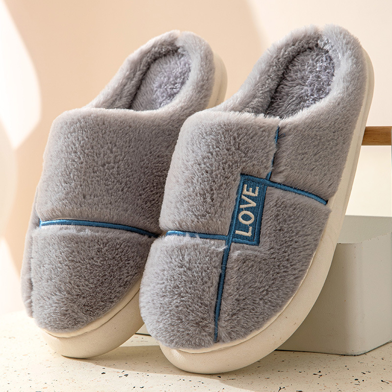 Cotton Slippers Women's Home Autumn Winter Couple Cotton Shoes Men's Home Warm Home Plush Slippers Thick Bottom Indoor Confinement Shoes