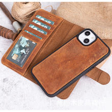 海外热销疯马皮带镜窗口搭扣真皮手机壳 磨砂翻盖cell phone case