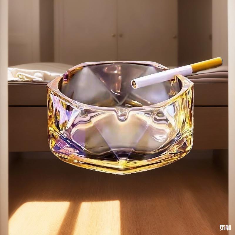 玻璃烟灰缸创意个性潮流轻奢不规则烟灰缸客厅办公室几何烟灰缸
