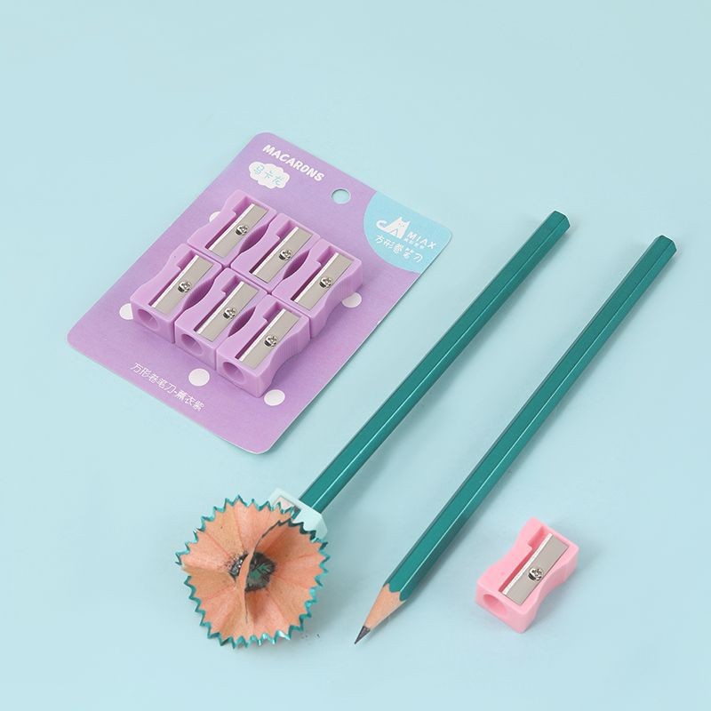 Manual Square Single Hole Pencil Shapper Children Cute Student Pencil Sharpener Macaron Color Bag Mini Pencil Sharpener