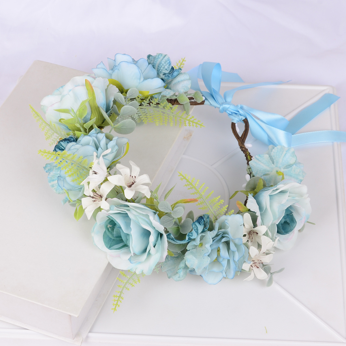 网红春夏季花环仿真花树叶发带摄影复古汉服新娘女孩花环头饰批发