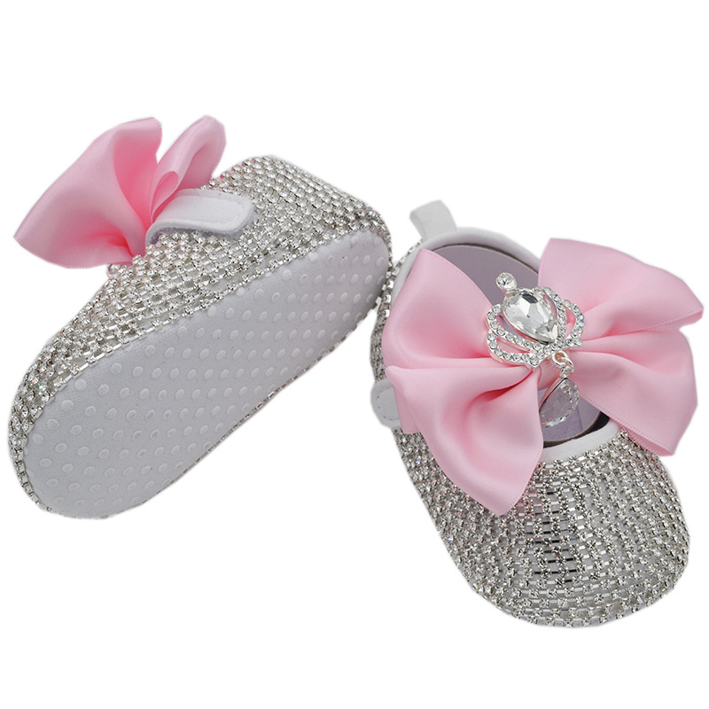 Pacifier Princess Shoes and Headband with Crown Bright Crystal Baby Toddler Shoes Soft Sole Set Factory Direct Sales