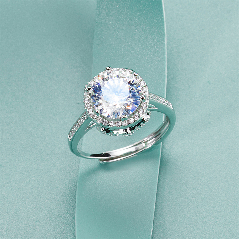 正品进口莫桑石钻戒50分1克拉纯银情侣结婚求婚圆包戒指豪华婚戒