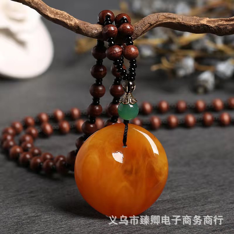 Retro Ethnic Style Old Beeswax Pendant Chicken Wing Wood Long Necklace Women's No-Matter Brand Sweater Chain Cotton and Linen Women's Accessories