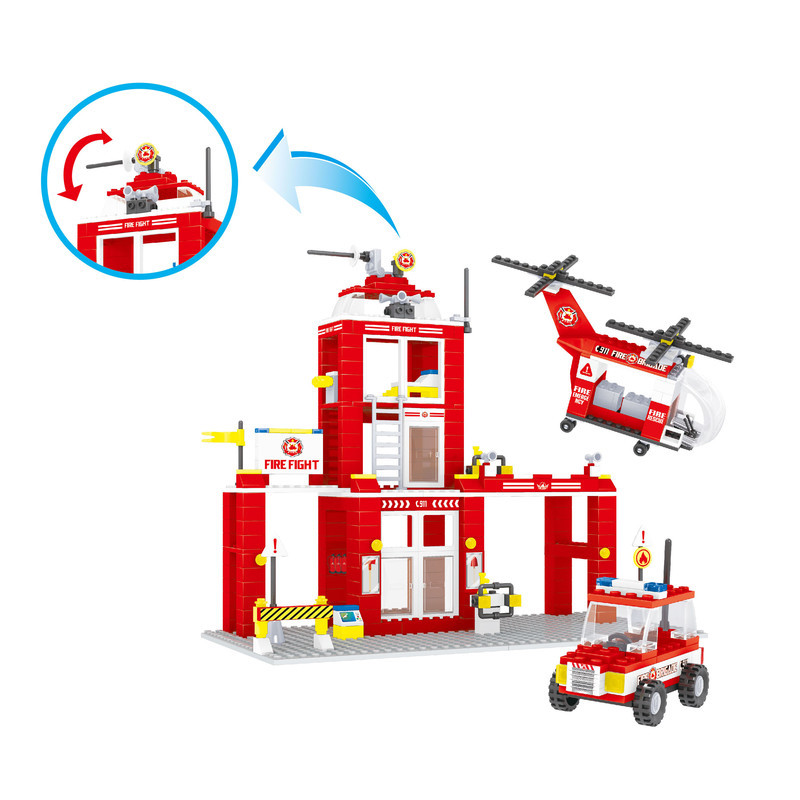 消防总局救援大型云梯车汽车益智拼装兼容乐高517颗粒 6个公仔