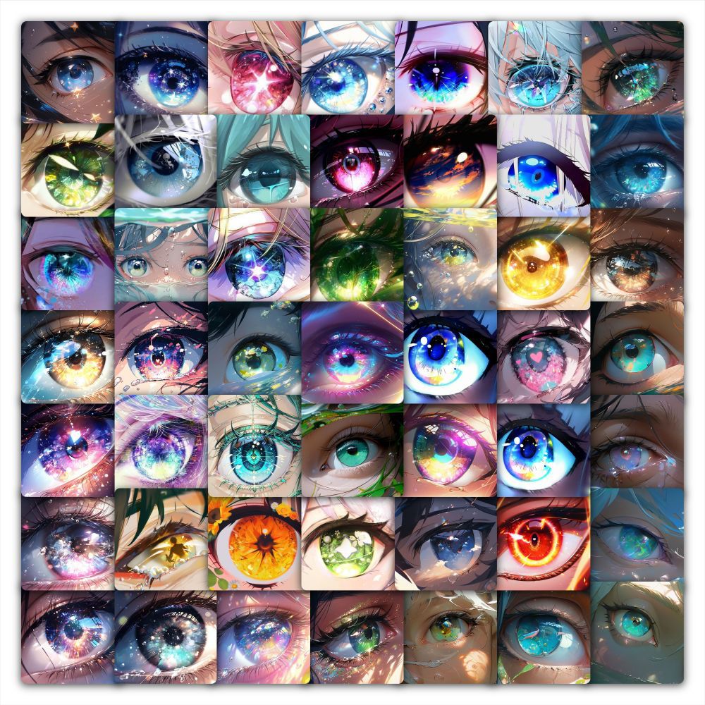 59张女生动漫眼睛贴纸热卖卡通周边手机壳手账素材装饰防水贴画-阿里