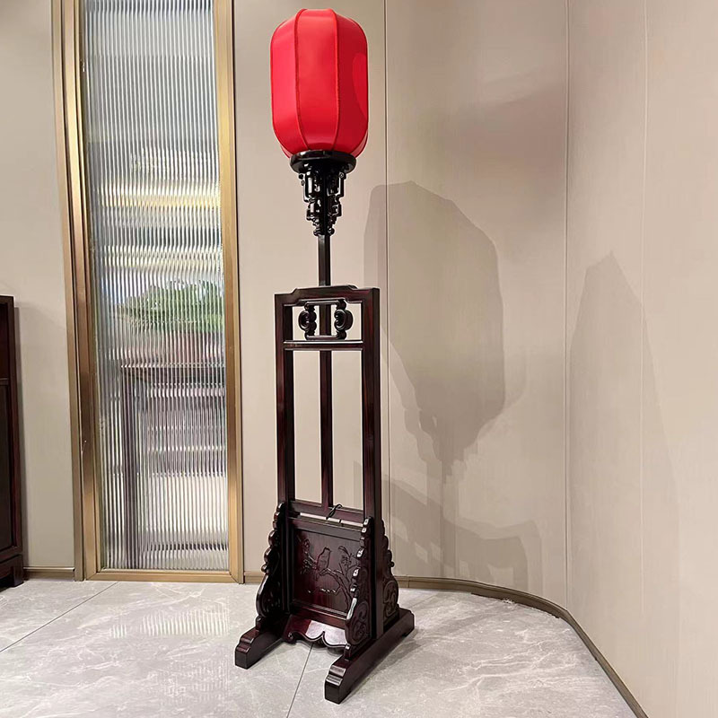 红木宫灯印尼黑酸枝特级装饰灯皮革灯罩阔叶黄檀红木灯笼落地