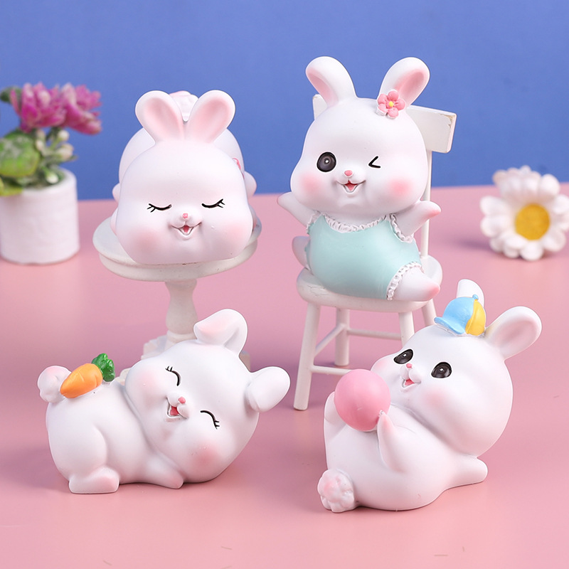 卡通可爱兔子潮玩盲盒玩偶手办公仔批发树脂桌面装饰摆件学生礼品