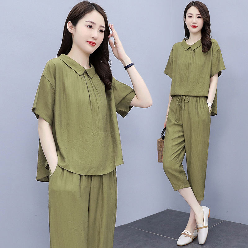 夏季时尚休闲套装女2021新款韩版洋气减龄炸街宽松显瘦夏天两件套