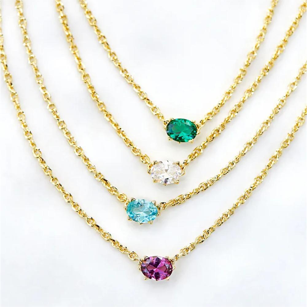 十二月诞生石12生辰石椭圆吊坠项链彩色锆石锁骨链情人节母亲节礼