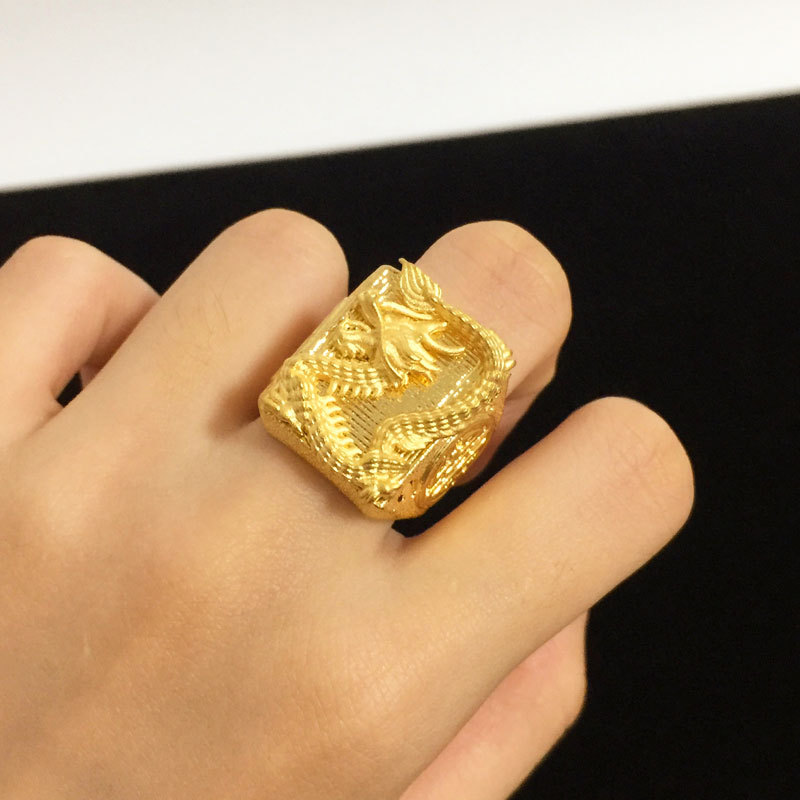 镀金首饰大龙男士戒指开口男戒组合飞龙在天手环男款金戒指一件发