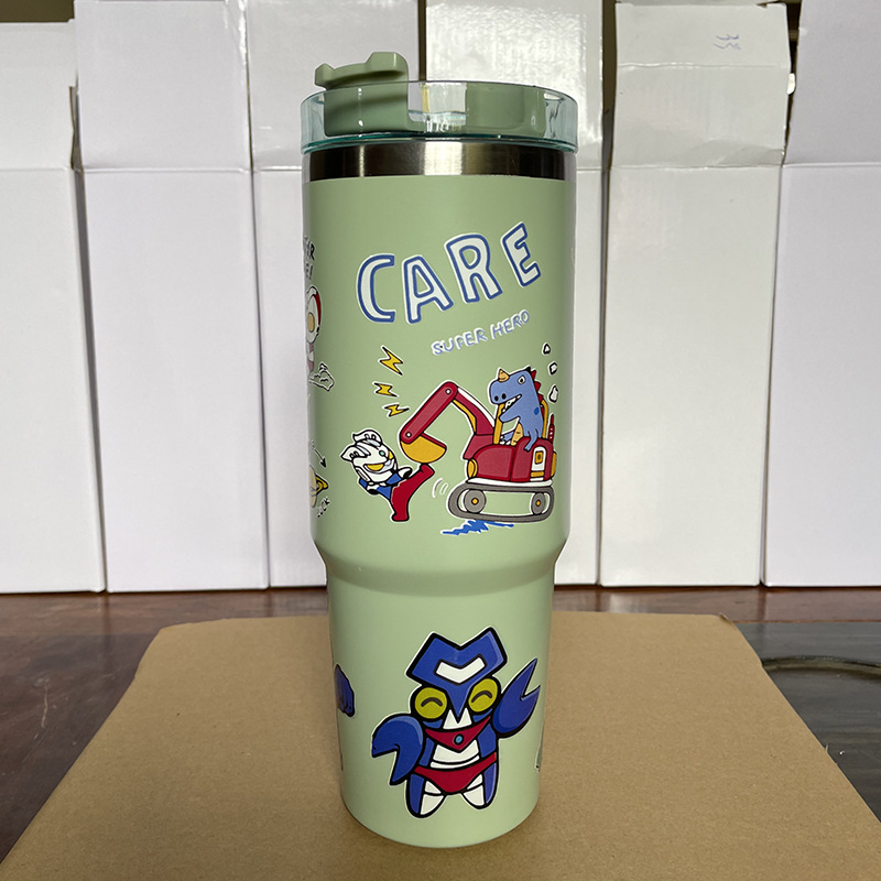 Cross-Border Cartoon 304 Stainless Steel Vacuum Cup with Straw Large Ice Cup Large Capacity 30Oz Car Cup