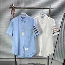 工厂直销高版本24ssTB条纹四道短袖衬衫夏季男款休闲穿搭舒适透气