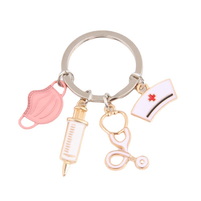 Nurse Doctor Mask Keychain Medical Rescue Personnel Key Ring Device Syringe Stethoscope