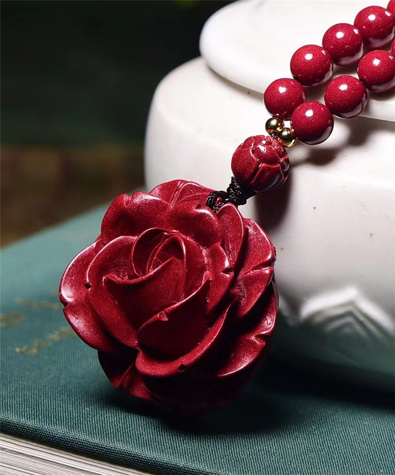 天然原矿石紫金朱砂玫瑰花毛衣链吊坠女男 保真项链挂坠件