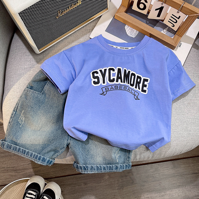 Boys' Summer Suit 2024 New Children's Short Sleeve Fashion Baby Summer Wear Clothes Short Sleeve Suit Outer Wear Trendy Child